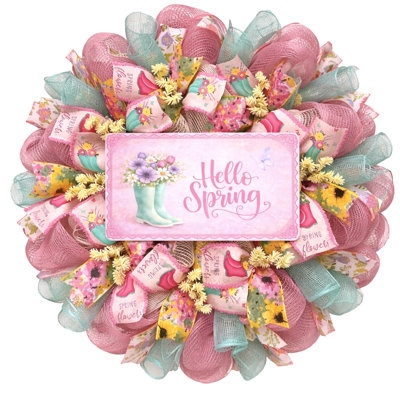 Hello Spring Wreath With Rainboots