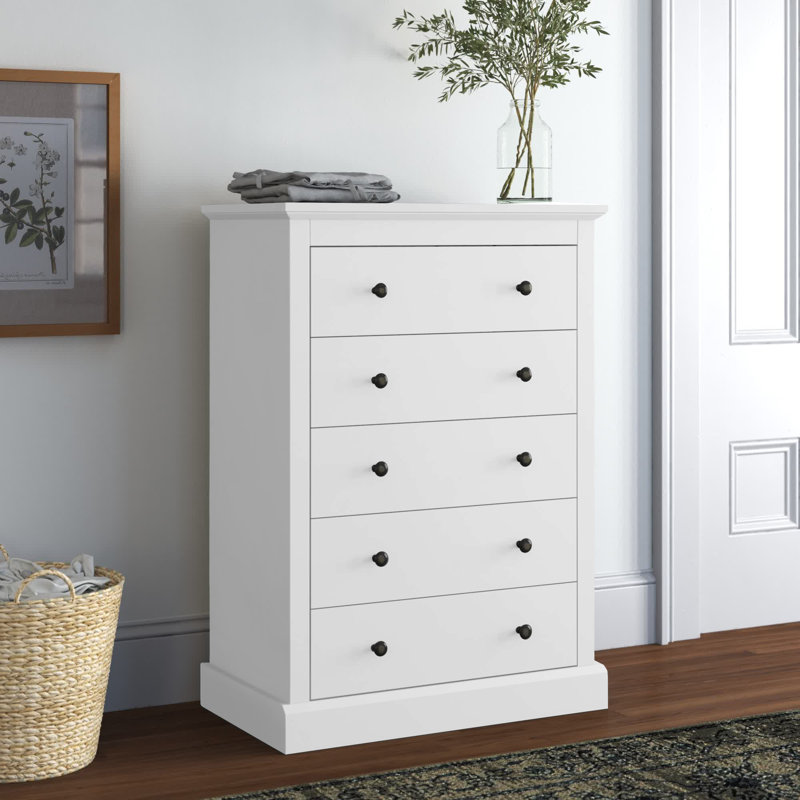 Commode 5 tiroirs Barbee, Blanc frais