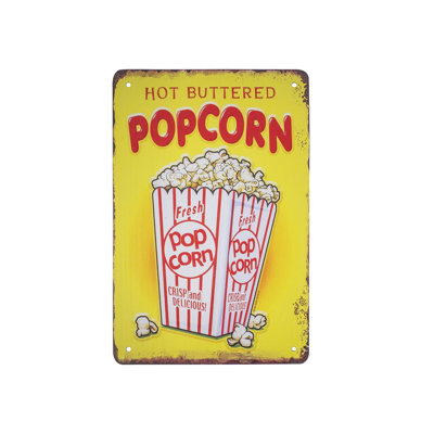 Retro Metal Hot Buttered Popcorn Tin Wall Sign Movie Theater Man Cave Home Decor Retro Metal Hot Buttered Popcorn Tin Wall Sign Movie Theater Man Cave Home Decor