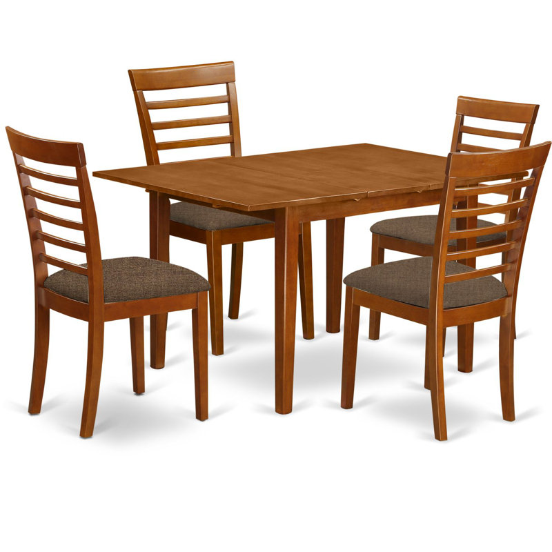 Ensemble de salle à manger 5 pièces comprenant une table de salle à manger rectangulaire avec rallonge papillon et 4 chaises de cuisine en lin, brun selle