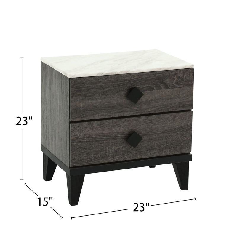Table de chevet grise 2 avec matériau et bois d'hévéa