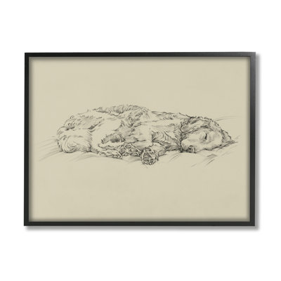 " Serene Dog Sleep Soft Cushion Monochrome Sketch Portrait " by Ethan Harper