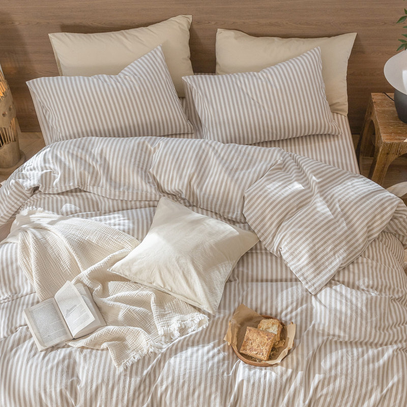 MooMee Pillowcases 100% Washed Cotton Linen Like Textured Breathable Soft, Standard (20" x 26")