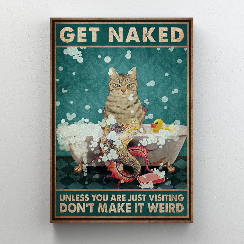 Le chat sous-marin dans le bain - galerie «Get NUE» sur toile tendue - décor d'illustrations pour salle de bain et blanchisserie, brun et vert, bleu, salle de bain