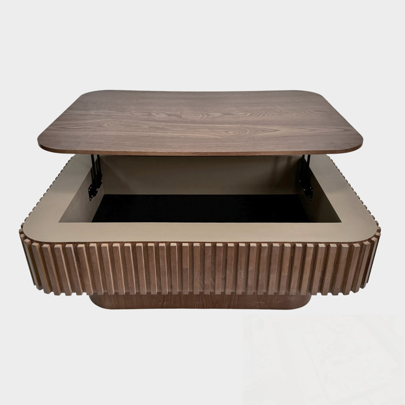 Plateau relevable avec rangement et hauteur ajustable, Noyer
