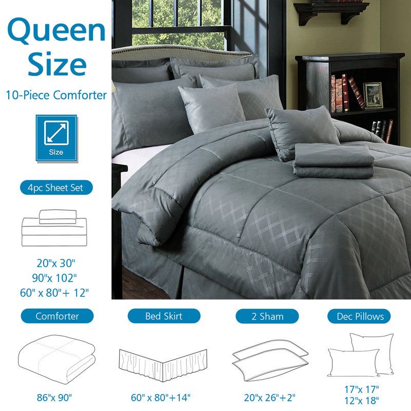 COMFORTER-SET20210310 Geometric Shapes Comforter, Queen Comforter + 9 Additional Pieces, Gray