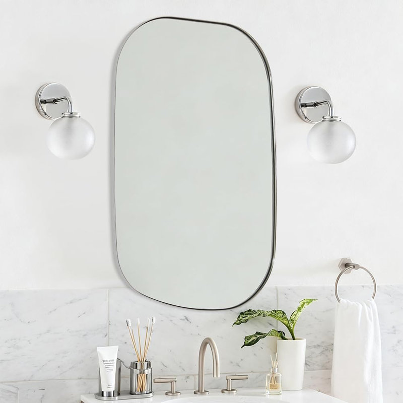 Huldrik Asymmetrical Irregular Bathroom Vanity Mirror | Stainless Steel Frame, 36" x 24", Polished Chrome