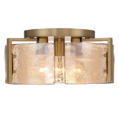  Vinesha 3-light Flush Mount in Brushed Champagne Brass with Amber Water Glass