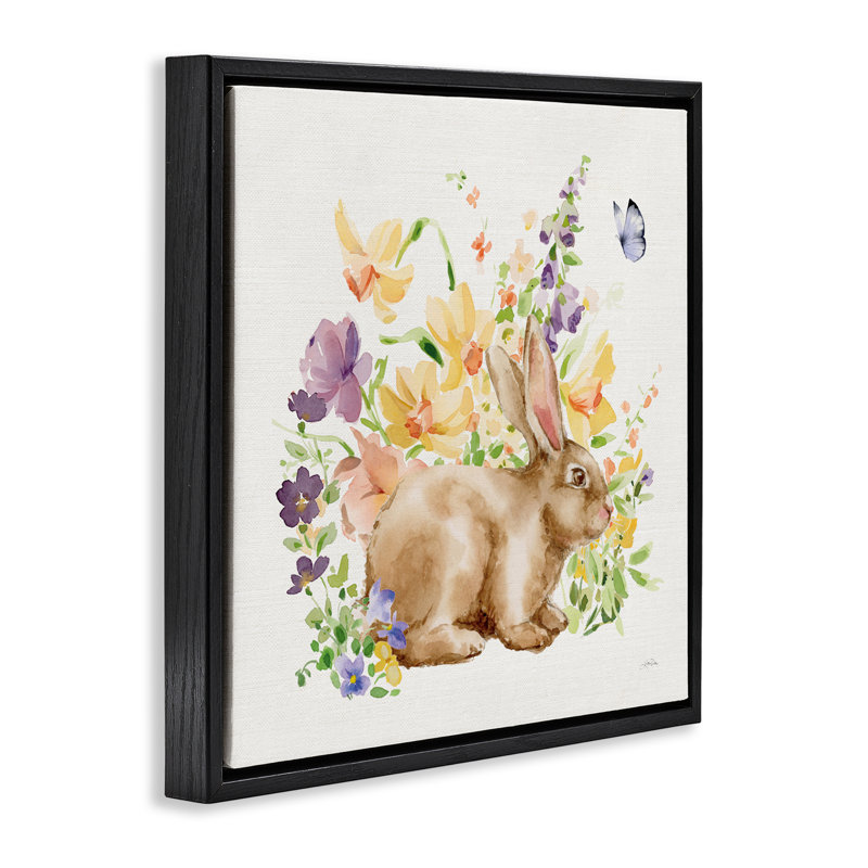 Cadre flottant Spring Celebration Bunny, design par Katrina Pete, H 25 po x l 25 po, Cadre flottant noir de jais