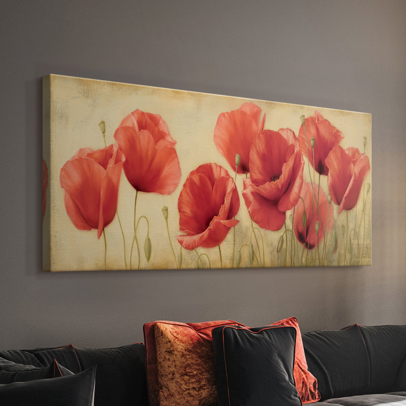 Poppies Grace II - Toile tendue avec châssis - Prêt à accrocher, H 20 po x l 40 po