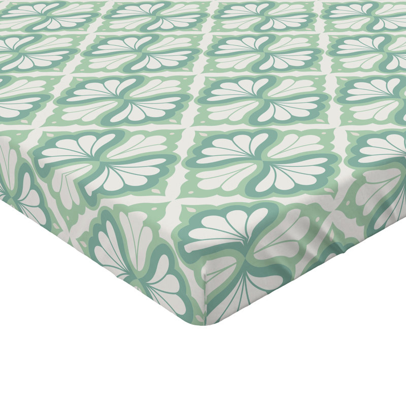 Drap-housse à motif floral Ambesonne, Vert laurier / motif géométrique blanc cassé, Drap-housse grand