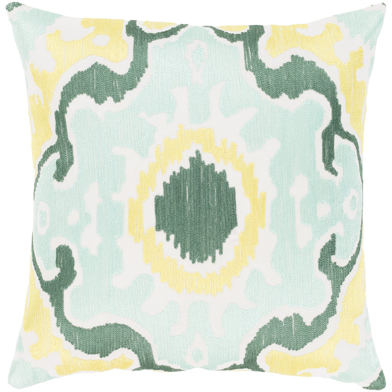 Effulgence Cotton Pillow Cover, Polyester/Polyfill, 18" x 18", Mint/Emerald/Butter