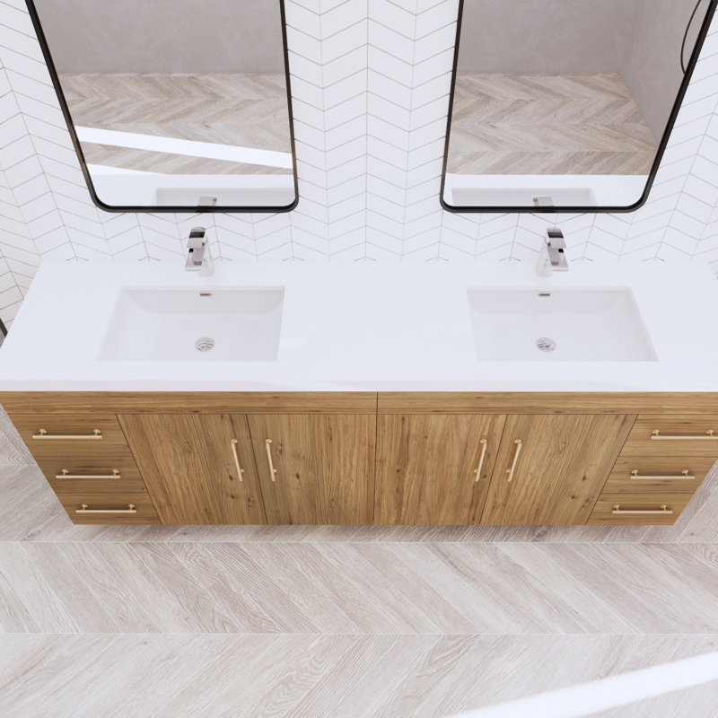 Irline 84" Double Bathroom Vanity Set, Natural Oak