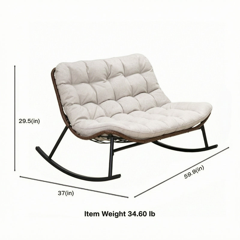 Double fauteuil à bascule Papasan pour 2 personnes avec coussins pour patio