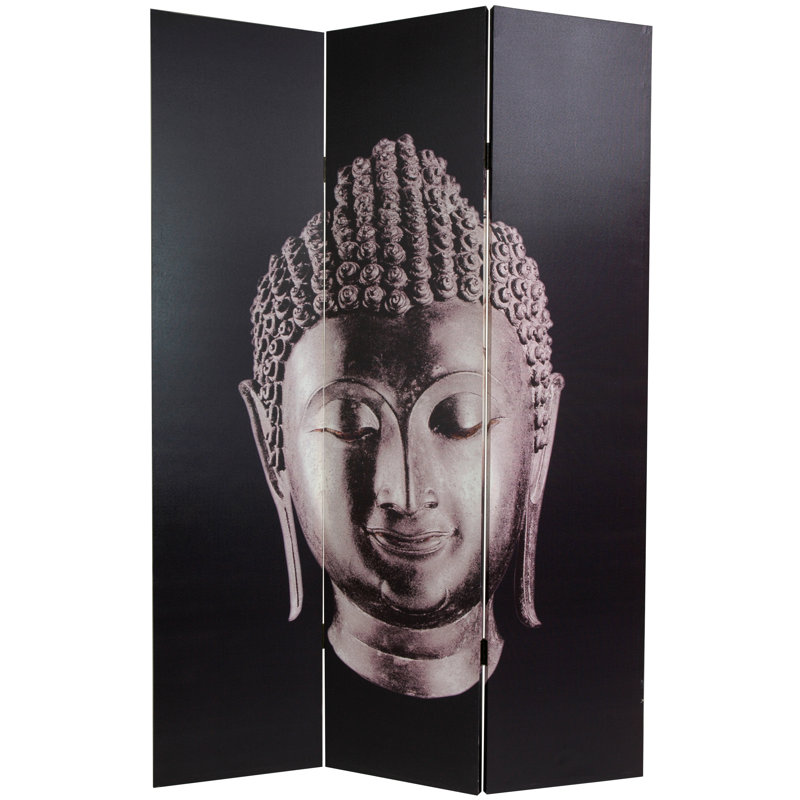 Buddha Art Canvas Folding Room Divider, Black