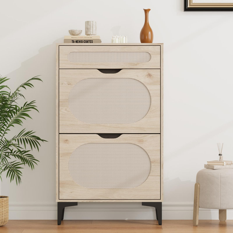 8 Pair Flip Down Shoe Storage, Natural Wood