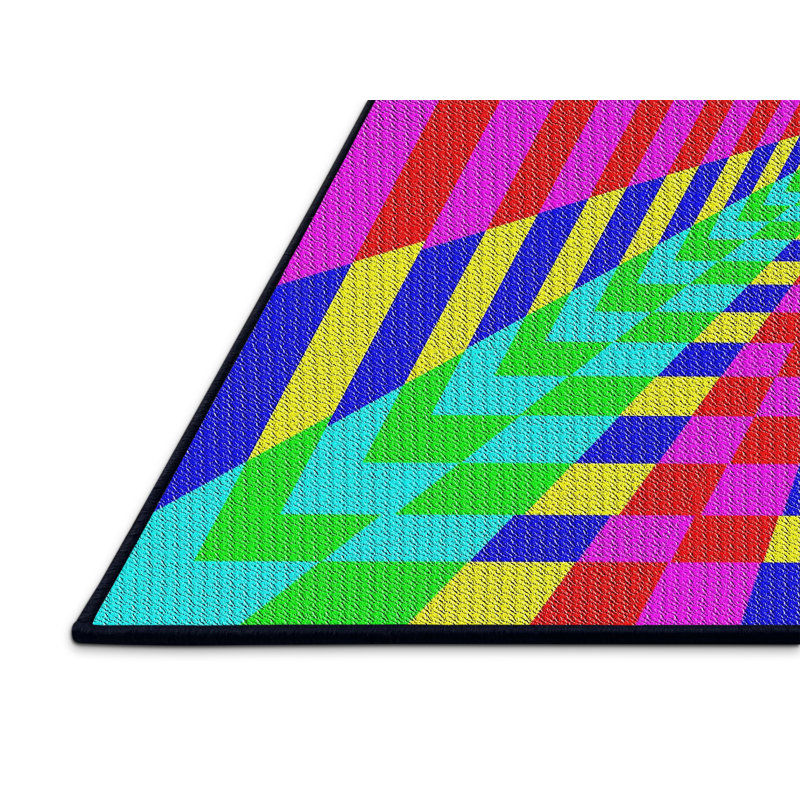 Tapis rouge/vert/bleu tissé à la machine, Rectangle 5 pi x 8 pi