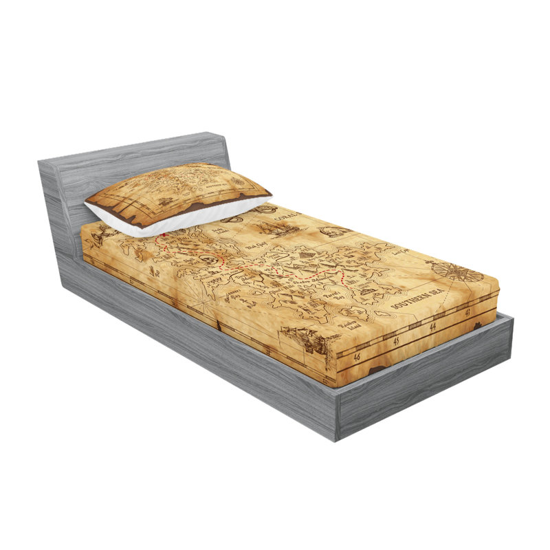 Drap-housse et coussin décoratif Ambesonne Island, brun beige, Ensemble de draps pour lit simple + deux taies d'o