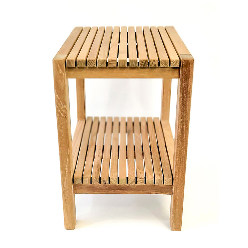 Fiji Teak Wood Shower Bench with Shelf, 18-inch