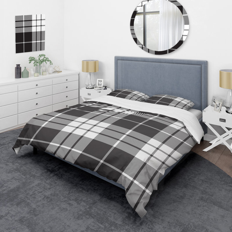 Ensemble de housse de couette en microfibre noir / argenté 3 pièces, Housse de couette simple + 1 taie décorative stan