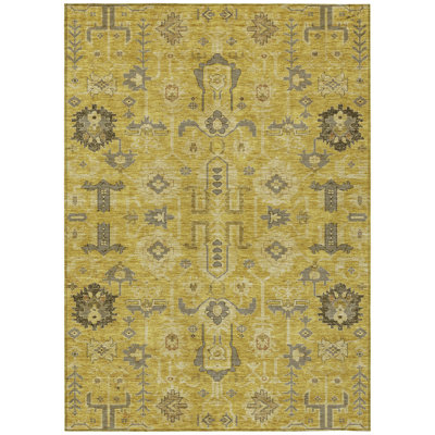 Tapis intérieur / extérieur doré lavable 8 pi x 10 pi doré et gris