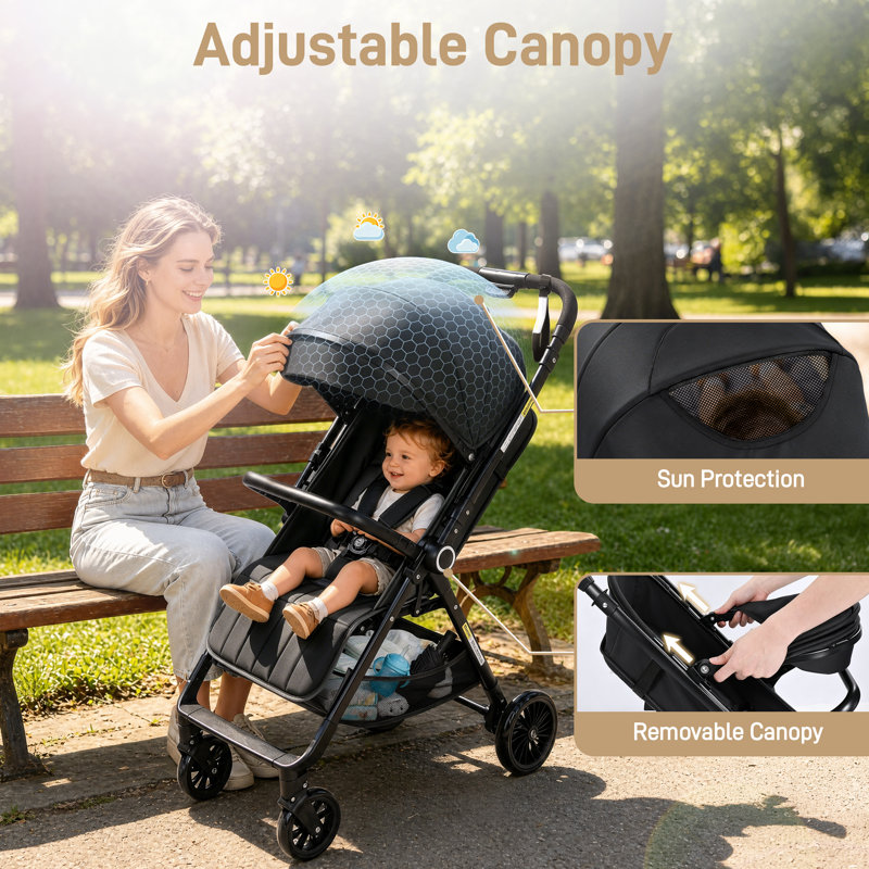 Ultra-Light Compact Travel Stroller 13.6Lbs For Baby,Black, Black