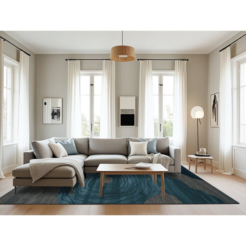 Machine Washable Abstract Blue Area Rug, Rectangle 8' x 12'
