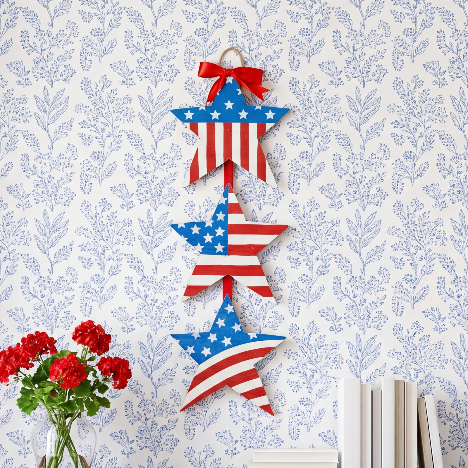 Wooden Independence Day Hanging Stars Accent