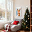 Mignon renne de Noël avec nez rouge et écharpe, ensemble de 3 impressions sur toile-525213628