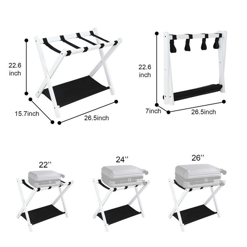 Porte-bagages pliable en bois avec tablette (ensemble de 2)
