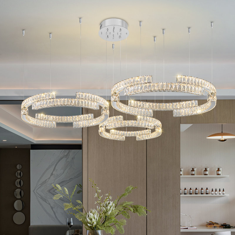 Élégants lustres de plafond en cristal à 3 anneaux