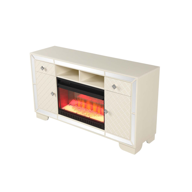 Meuble télé avec foyer électrique avec support stable, design multifonctionnel et décoration intérieure améliorée