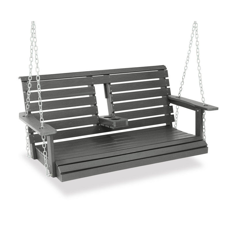 Balancelle de patio à 2 places avec porte-gobelets pour le jardin, la cour et le balcon, Gris foncé