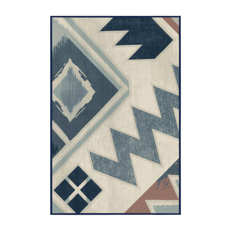 Tapis moelleux moelleux à motif de blocs d'inspiration mondiale Dahill - bleu marine, 2 pi x 3 pi
