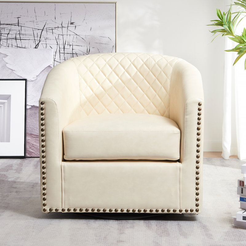Petit fauteuil pivotant 29 po Oscar, Similicuir crème