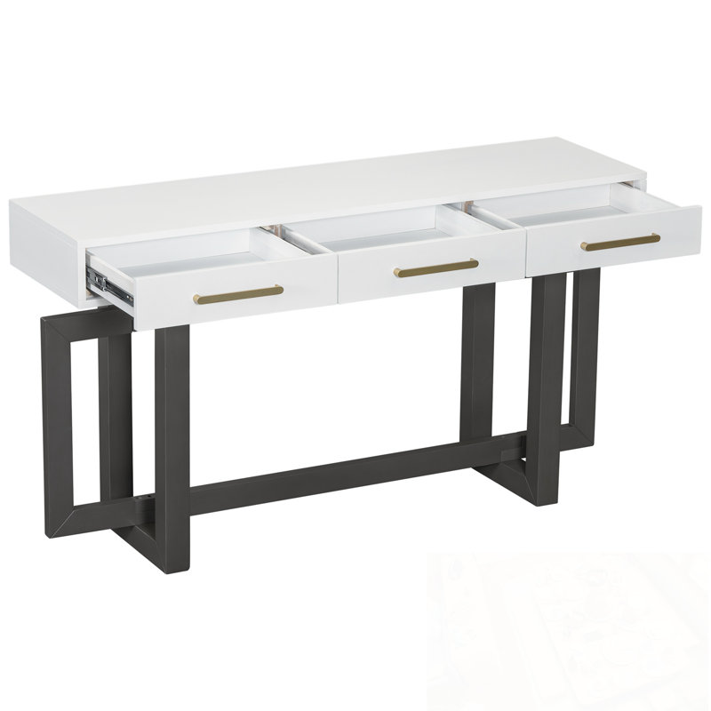 Console en bois avec trois tiroirs, Gris foncé, Blanc