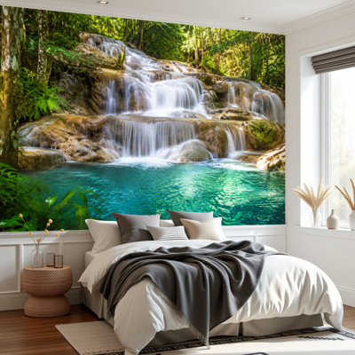 Papier peint adhésif mural autocollant amovible Dunns River Falls pour salon, chambre à coucher H 69 po x l 96 po
