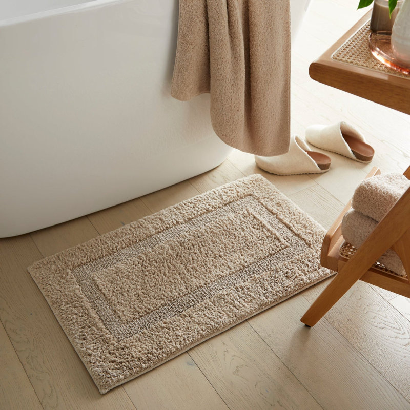 St. Tropez 100% Cotton Rectangle Bath Rug, 34" L x 21" W, Linen