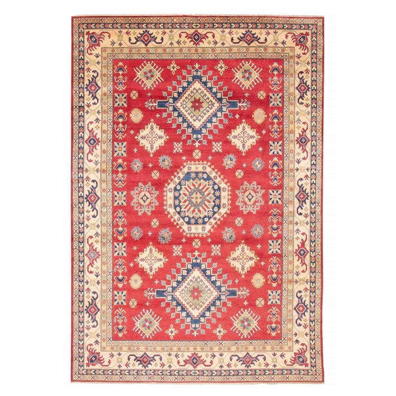 Tapis unique en laine noué à la main 8 pi 11 po x 12 pi 7 po nouvel âge Bansington en rouge / rouge / bleu