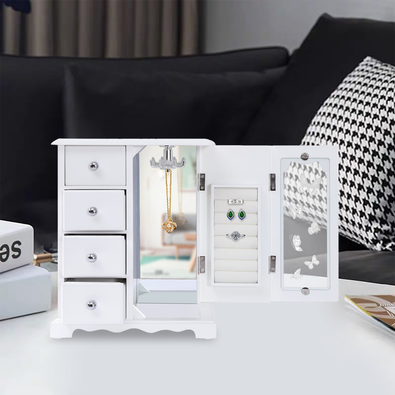 Jewelry Box with Mirror, White