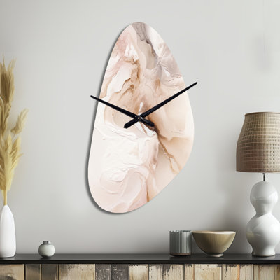 Brown Abstract Delicate Marble II - Marble Irregular Shape Metal Clock, Brown Asymmetrical Metal Clock Print