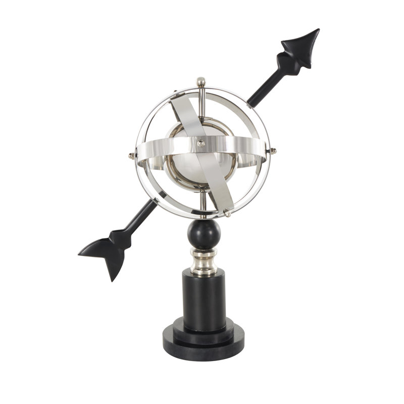 Globe terrestre armillaire en acier inoxydable Cole et gris avec base ronde noire