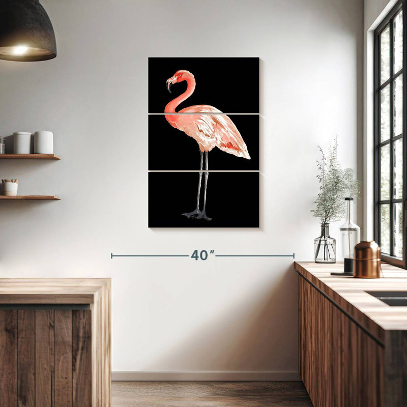 Flamant rose sur fond noir, H 38 po x l 24 po