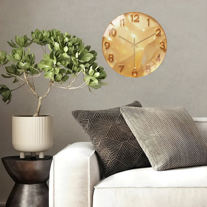 Golden Gem Clock Face Numbers Art - 12'' Modern Glass Wall Clock