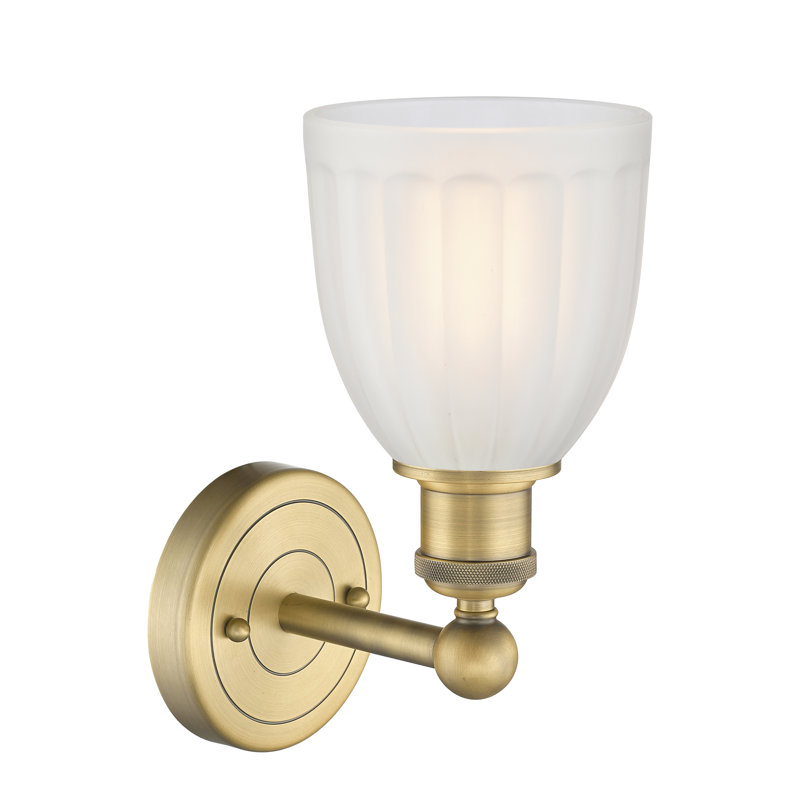 Caroleen Armed Sconce, White, Brushed Brass
