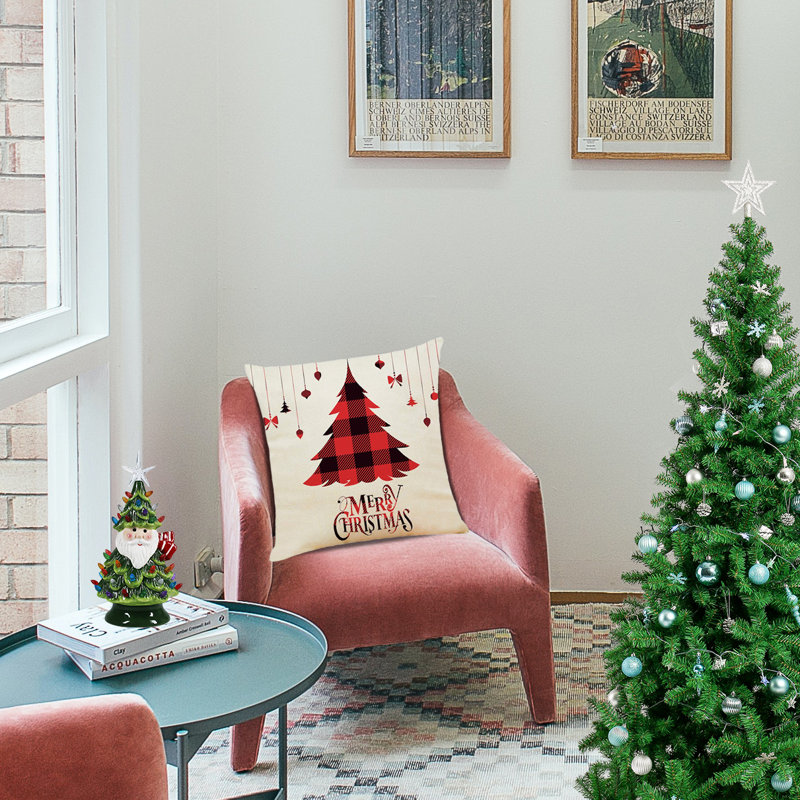 Christmas Red and Black Plaid Cotton Linen Embroidered Euro Pillow Covers