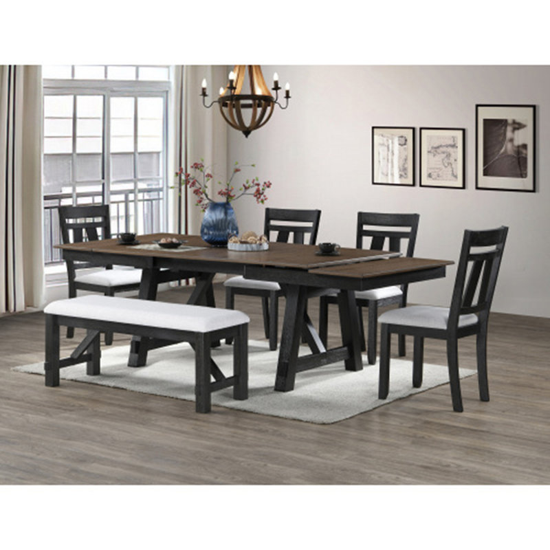 Banc Cottage avec siège rembourré et structure en bois, Gris anthracite, Gris clair
