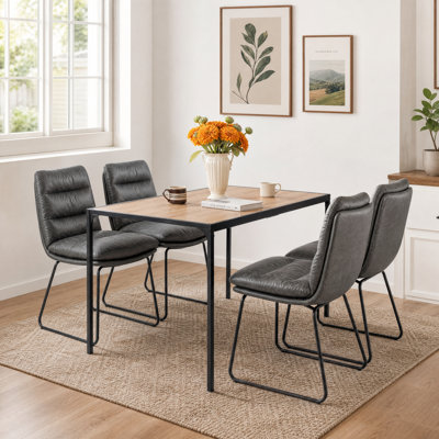Ensemble de salle à manger industriel 5 pièces avec table en bois de 47 po et 4 chaises rembourrées grises