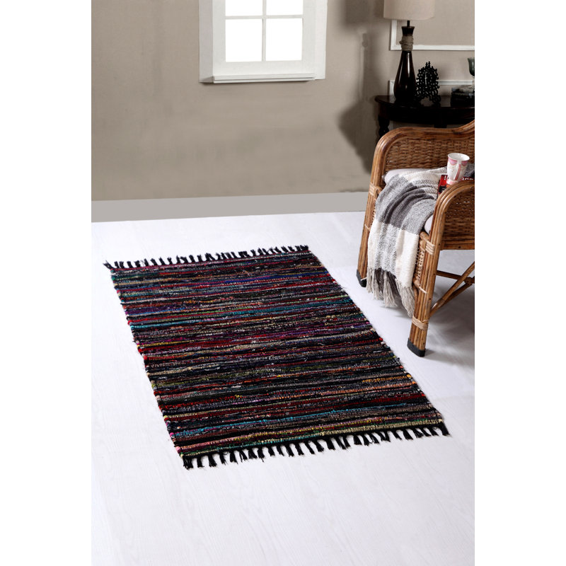 Marone Striped Cotton Hand Woven Area Rug, Rectangle 60 x 90cm