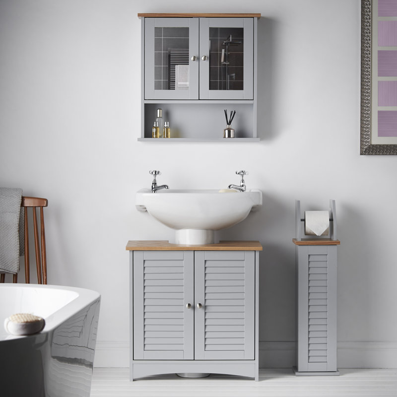 Casandra Wall Mounted Required Bathroom Storage Furniture Set, Grey